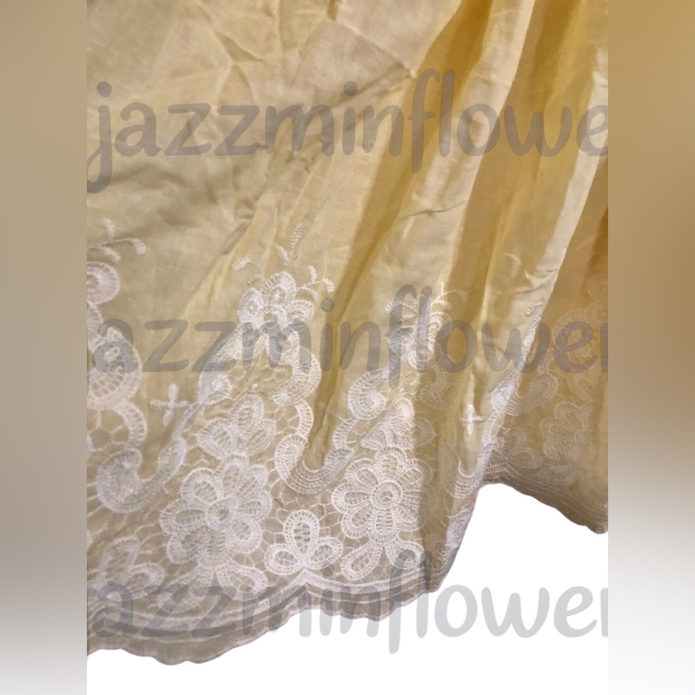 Trixxi butter yellow open tie back embroidered hem fit & flare dress size M new - Picture 11 of 17